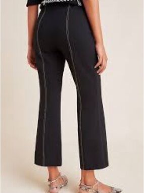 Anthropologie Black Contrast-Stitch Crop Flare Pants